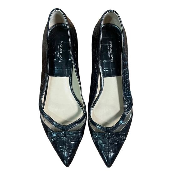 Michael Kors Joey Embossed Black Leather Bow Flat Size 38